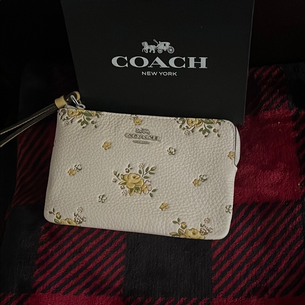 Coach White and Yellow Floral Wristlet